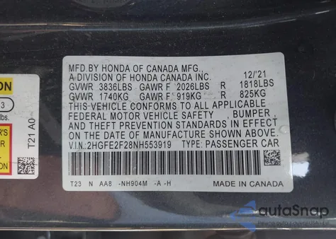 2022 Honda Civic Lx from USA, damaged, VIN 2HGFE2F28NH553919